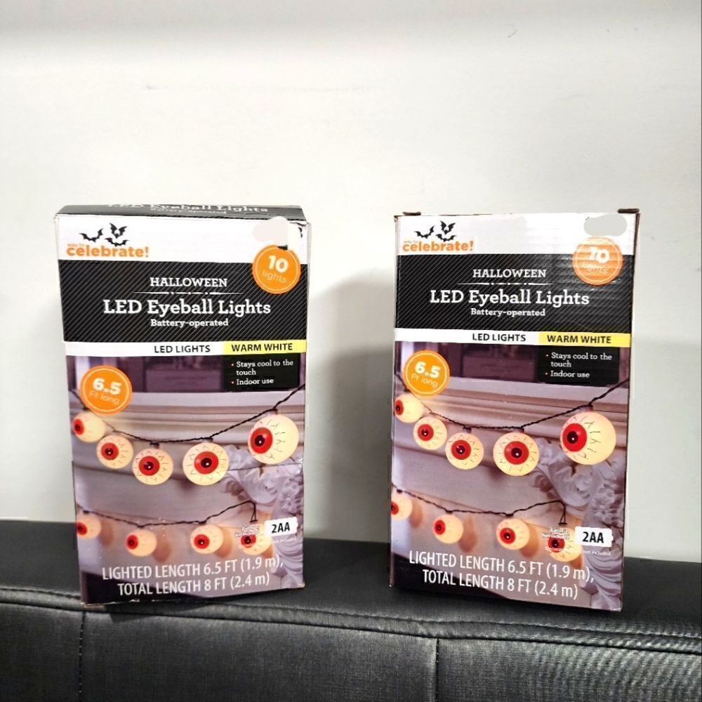 Lot of two Halloween 10-Count Battery Operated EyeballLights, w/Warm White LED